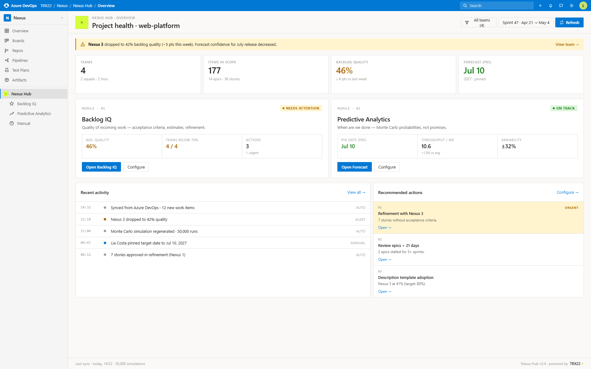 Nexus Hub Overview module